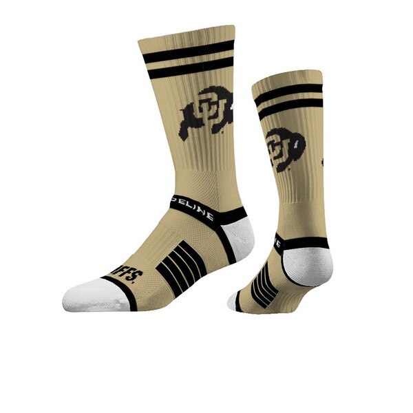 Unisex Vegas Gold Colorado Buffaloes crew socks with black accents.